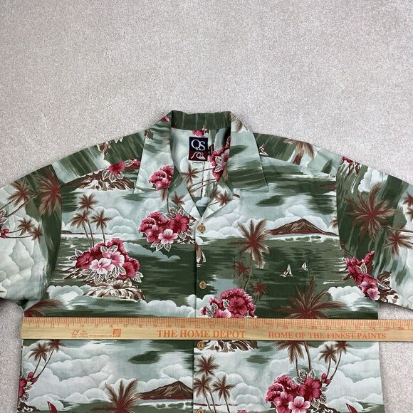 Vtg Quicksilver Hawaiian Loop Camp Shirt Med 90s Resort Tribal Palm Trees Art - Picture 10 of 13